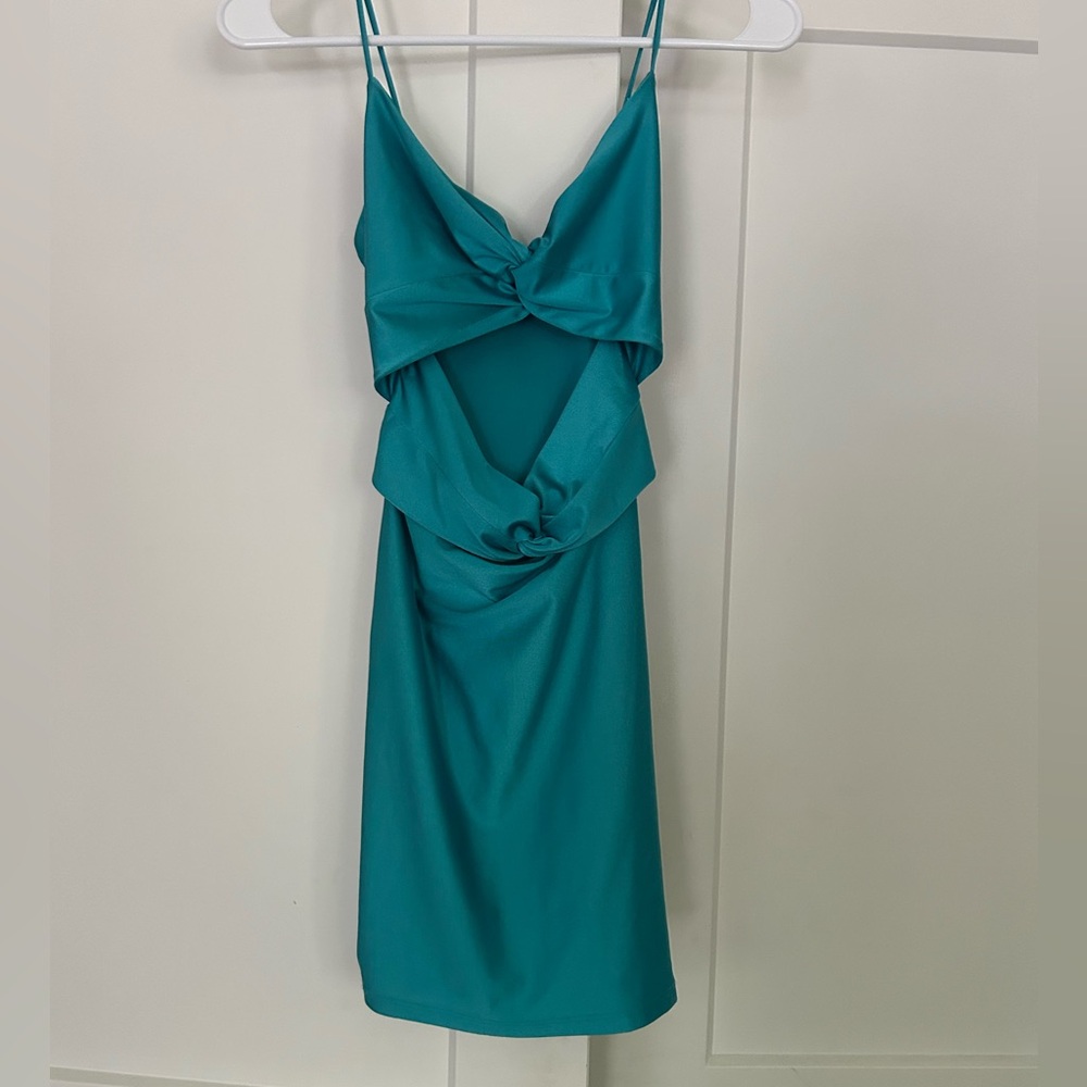 Windsor Teal Mini Dress with Knot Detail